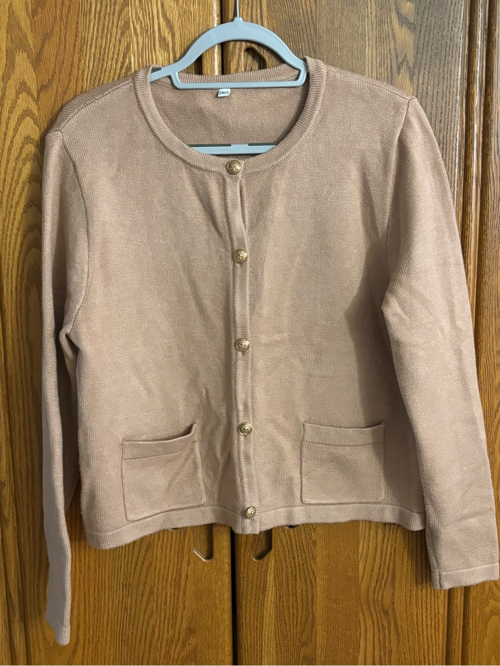 Classic Tan Crewneck Button-Front Cardigan